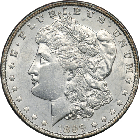 Two 1899 Morgan Silver Dollars.