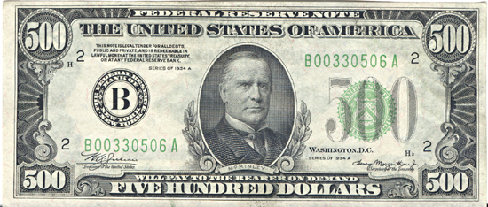 1934-A $500.00 New York.  CHCU.