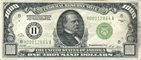 1928 $1,000.00 St. Louis.  XF.