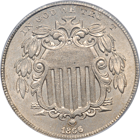 1866 w/ Rays. PCGS MS-64.