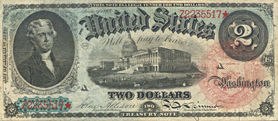 1869 $2.00.  VF.