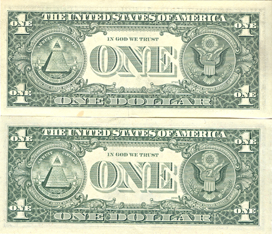 Two $1 Error Notes  CU.