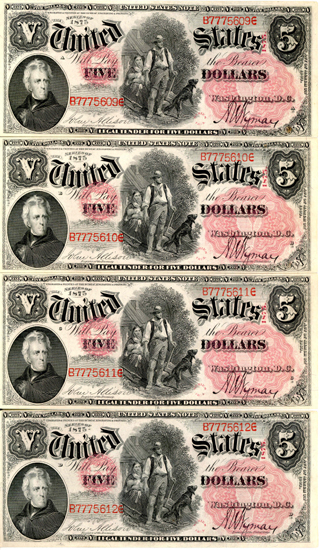 Four Sequential 1875 $5.00.  CU.