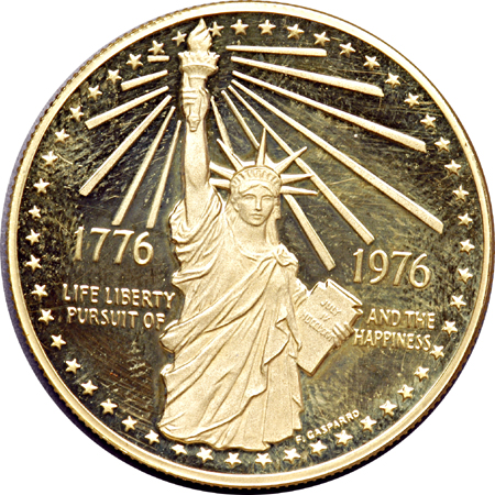 1976 1-5/16" National Bicentennial Gold Medal. PF-62.