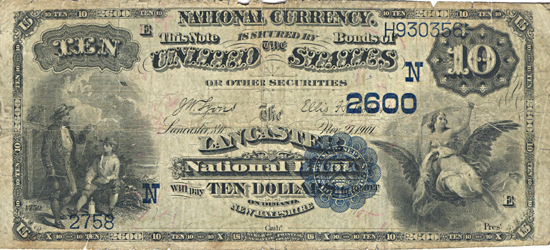 1882 $10.00. Lancaster, NH Charter# 2600 Date Back. VF.