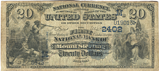 1882 $20.00. Mount Sterling, IL Charter# 2402 Value Back. VG.