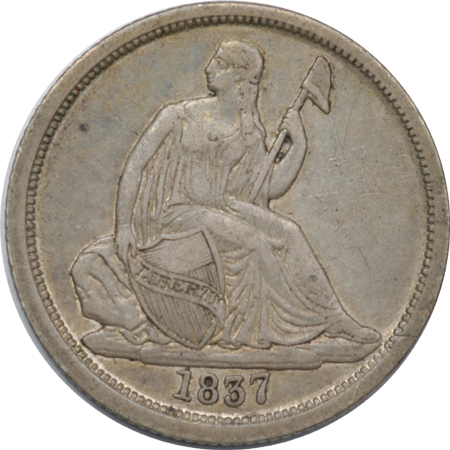 1837, Large Date, No Stars, Seated. XF-40+.