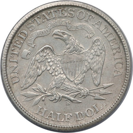 Four Seated Liberty Half Dollars.