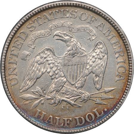 Three Seated Liberty Half Dollars.