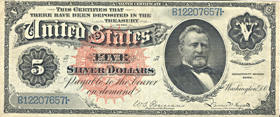 1886 $5.00.  XF.