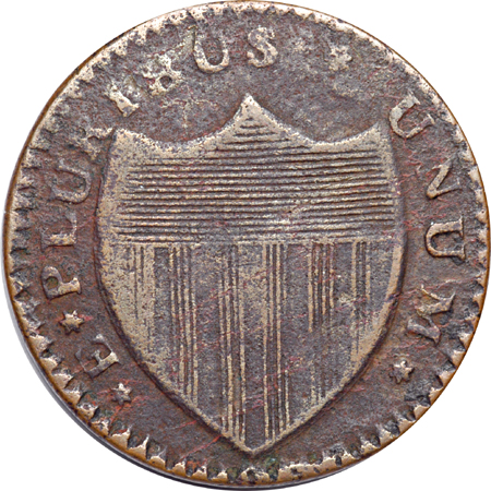 1786 New Jersey Copper, Maris 21-N, R-3. F-15.