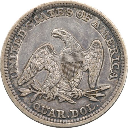 Three Seated Liberty Quarters.