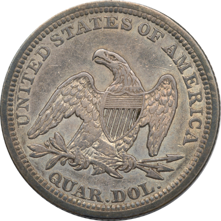 Six Seated Liberty Quarters.