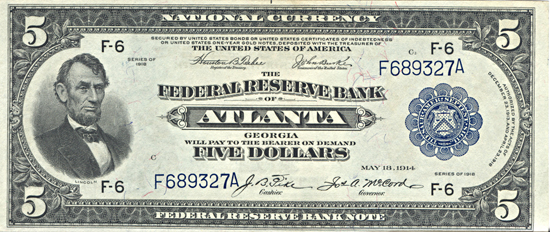 1918 $5.00 Atlanta.  AU.