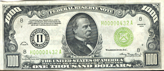 1934 $1,000.00 St. Louis.  CU.