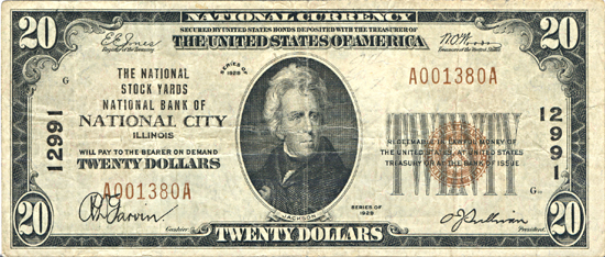 1929 $20.00. National City, IL Charter# 12991 Ty. 1. F.