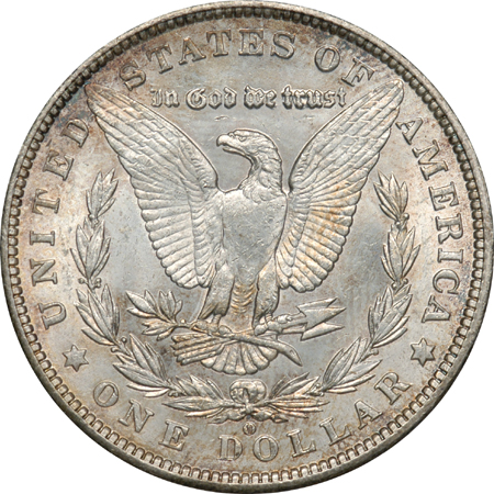 Three Morgan Silver Dollars. MS-63.