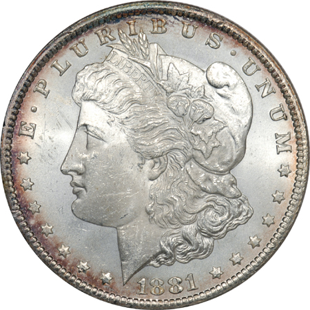 Five Morgan Silver Dollars. CC. MS-64+