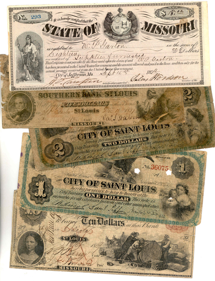 Five St. Louis Broken Banknotes.