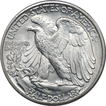 Five Walking Liberty Half Dollars. PCGS MS-64.