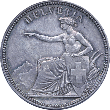 1855 Switzerland Five Frank Commemorative.