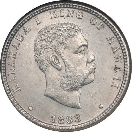 1883 Hawaiian Quarter NGC MS-64.