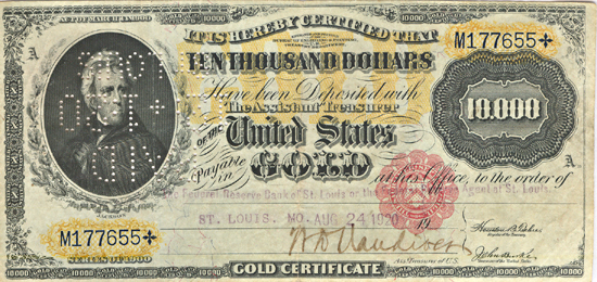 1900 $10,000 Gold Note St. Louis.  RCGS VF-30.