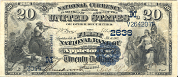 1882 $20.00. Appleton City, MO Charter# 2636 Value Back. VF.