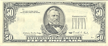 1988 $50 Federal Reserve Note New York Third Printing on Back.  GemCU.