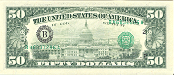 1988 $50 Federal Reserve Note New York Third Printing on Back.  GemCU.