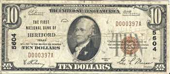 1929 $10.00. Hereford, TX Charter# 5604 Ty. 1. F.