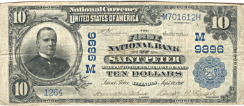 1902 $10.00. Saint Peter, IL Charter# 9896 Blue Seal. F.