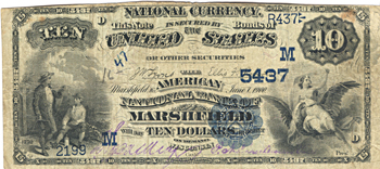 1882 $10.00. Marshfield, WI Charter# 5437 Date Back. VG.