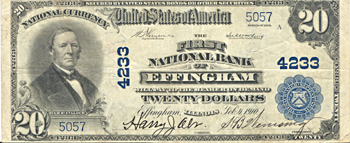 1902 $20.00. Effingham, IL Charter# 4233 Blue Seal. VF.