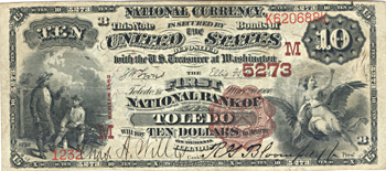 1882 $10.00. Toledo, IL Charter# 5273 Brown Back. VF.