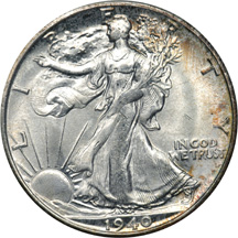 Eleven Walking Liberty Half Dollars.