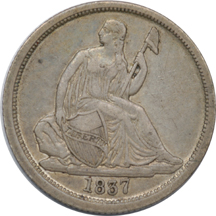 1837, Large Date, No Stars, Seated. XF-40+.