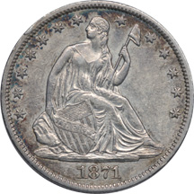 Four Seated Liberty Half Dollars.