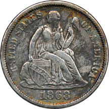 Five Seated Liberty Dimes.