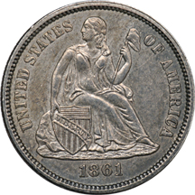 Five Seated Liberty Dimes.