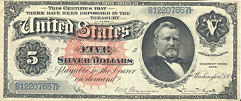 1886 $5.00.  XF.