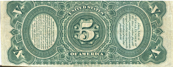 1869 $5.00.  VF.