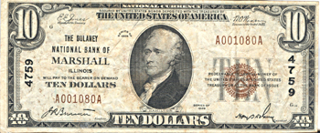 1929 $10.00. Marshall, IL Charter# 4759 Ty. 1. F.