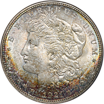 Three 1921-D Morgan Silver Dollars. NGC MS-65.