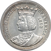 1893 Isabella Quarter. AU-50 Cleaned.