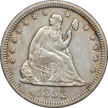 Four Seated Liberty Quarters.