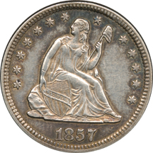 Four Seated Liberty Quarters.