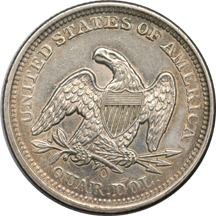 Four Seated Liberty Quarters.