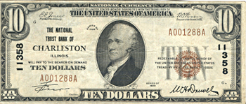1929 $10.00. Charleston, IL Charter# 11358 Ty. 1. F.