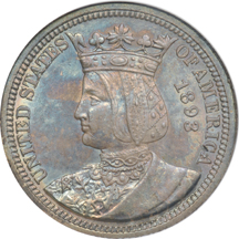 1893 Isabella Quarter. ANACS MS-60 Details Artificially Toned.